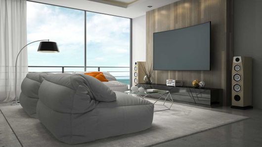 Interior of modern design room with home theatre.